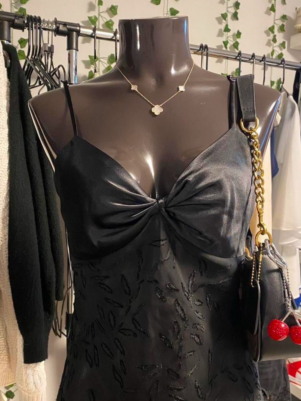 La Vie En Rose Black Textured Slip Dress